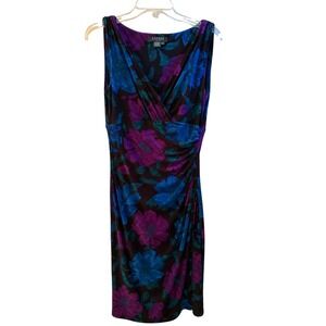 Lauren Ralph Lauren Floral Ruched V-Neck Sheath Dress Cocktail Size 6